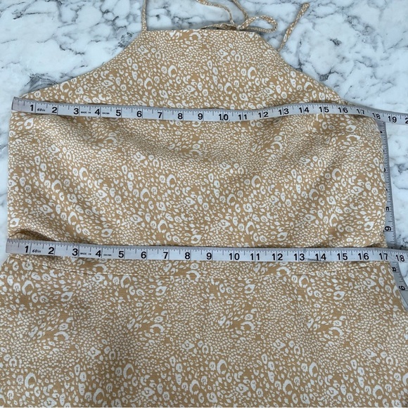 Gap Halter-Neck Mini Dress Linen Cotton Blend Tan Cheetah Print Y2K Size 14 - Picture 4 of 10
